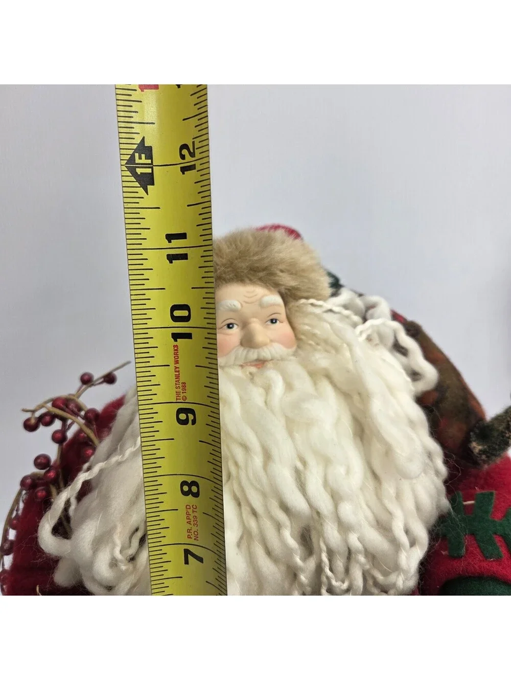 Vintage Christmas Santa Claus Shelf Sitter Doll Plaid Outfit Basket Rustic Decor